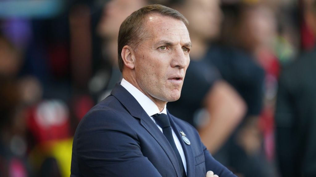 Leicester boss Brendan Rodgers watches his players from the touchline