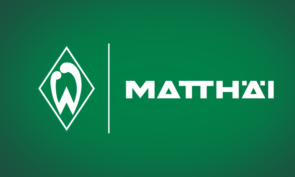 The Werder badge next to a Matthäi logo on a green background