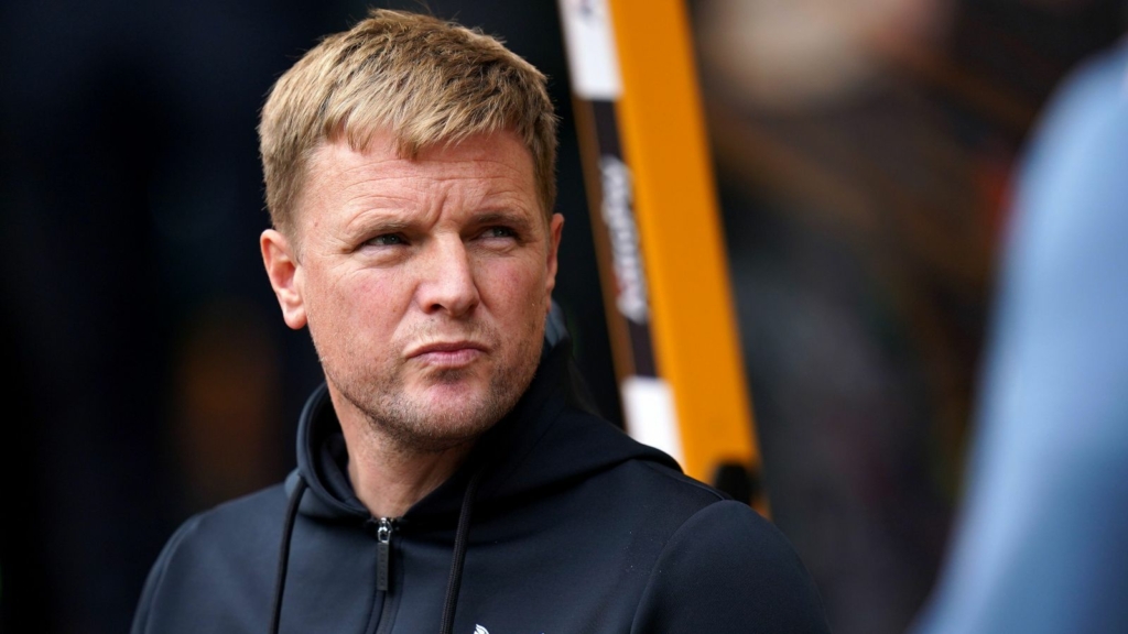 Newcastle boss Eddie Howe waits in the dugout