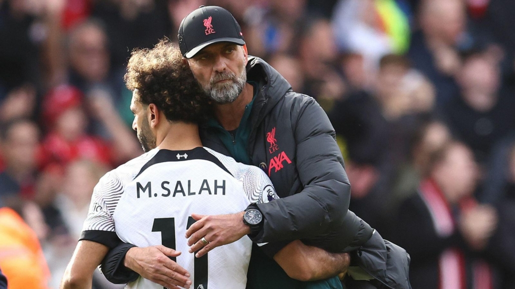 Liverpool boss Jurgen Klopp hugs Mo Salah