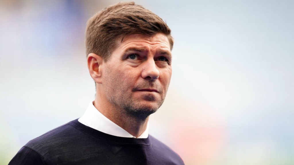 Aston Villa boss Steven Gerrard looks up at the crowd