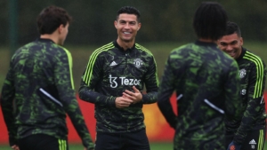 Man Utd striker Cristiano Ronaldo smiles