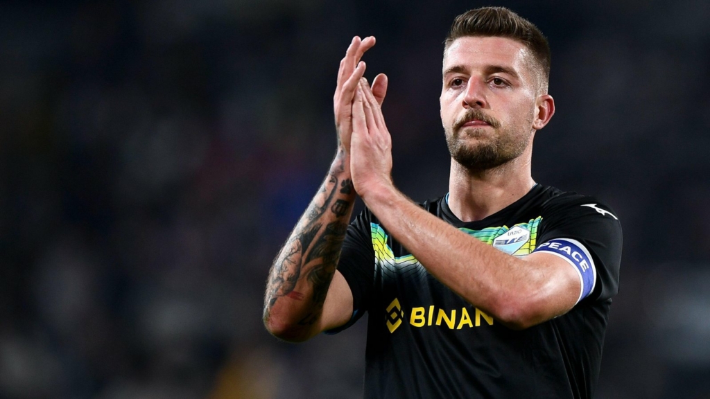 Reported West Ham target Sergej Milinkovic-Savic applauds the Lazio fans