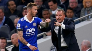 Brendan Rodgers and James Maddison during a match