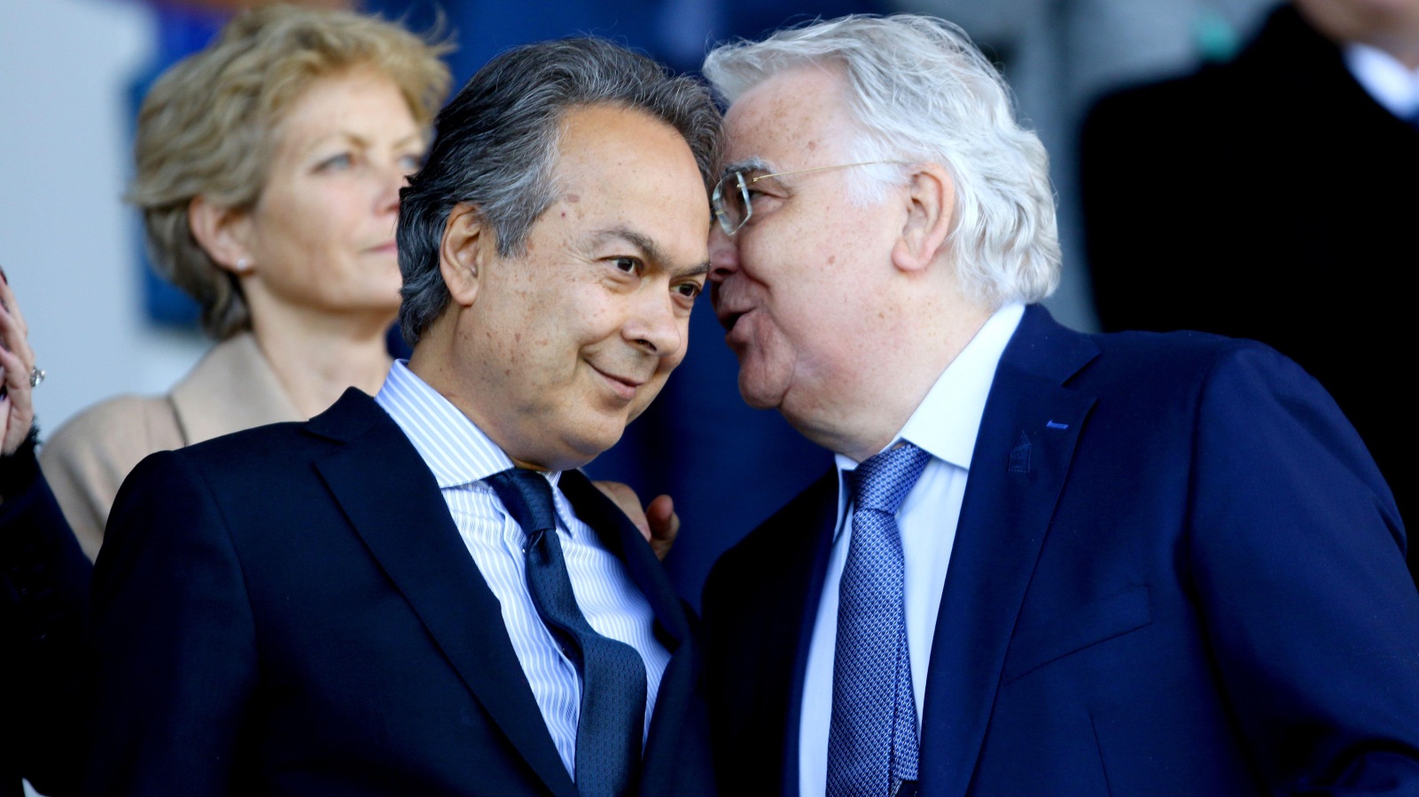 Everton owner Farhad Moshiri listens to chairman Bill Kenwright.