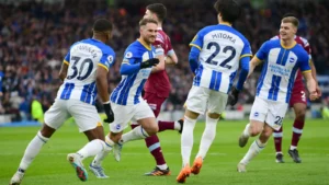 Brighton midfielder Alexis Mac Allister celebrates his goal
