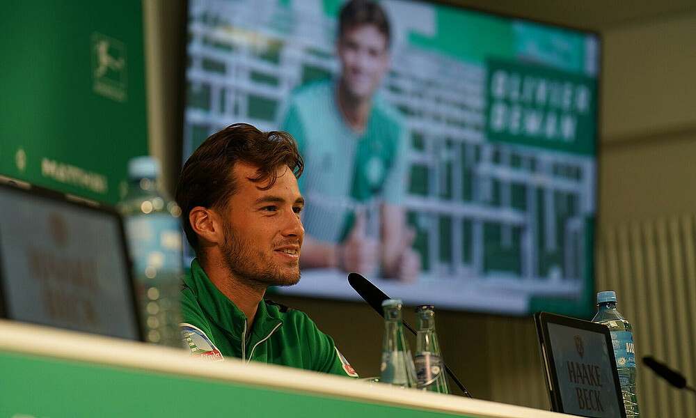 Olivier Deman being interviewed in the press room.