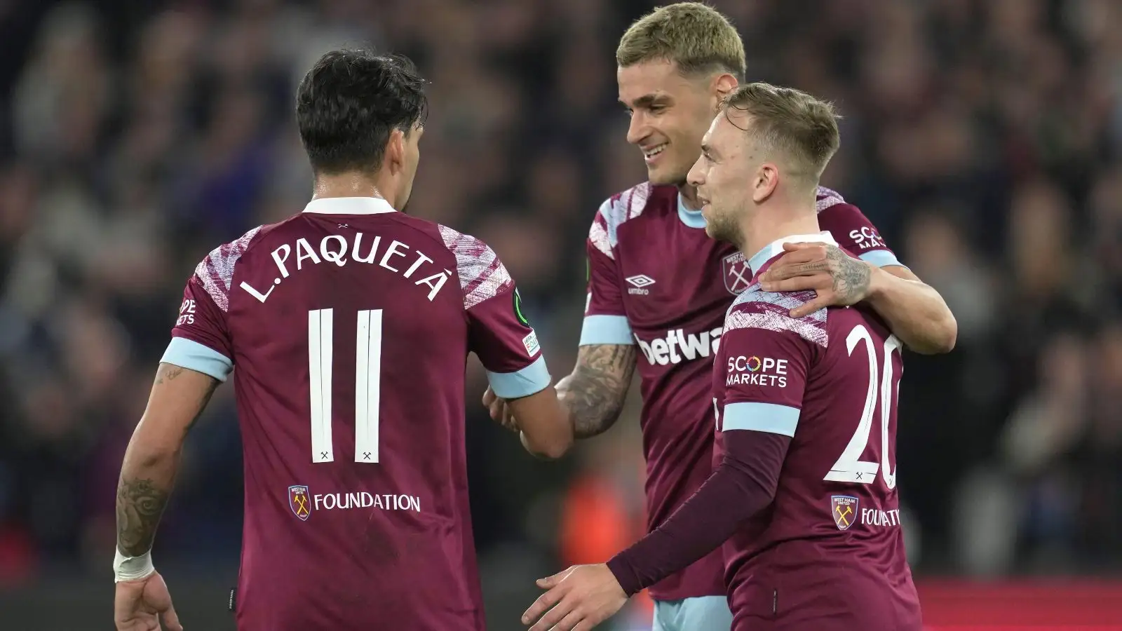 West Ham players celebrate their goal