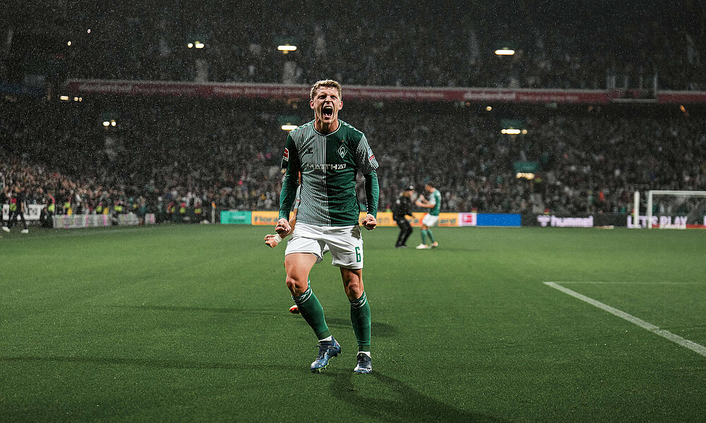 Jens Stage cheering after the equaliser in Hoffenheim.