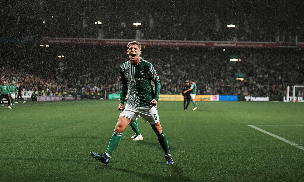 Jens Stage shouting with joy after the goal against Hoffenheim.