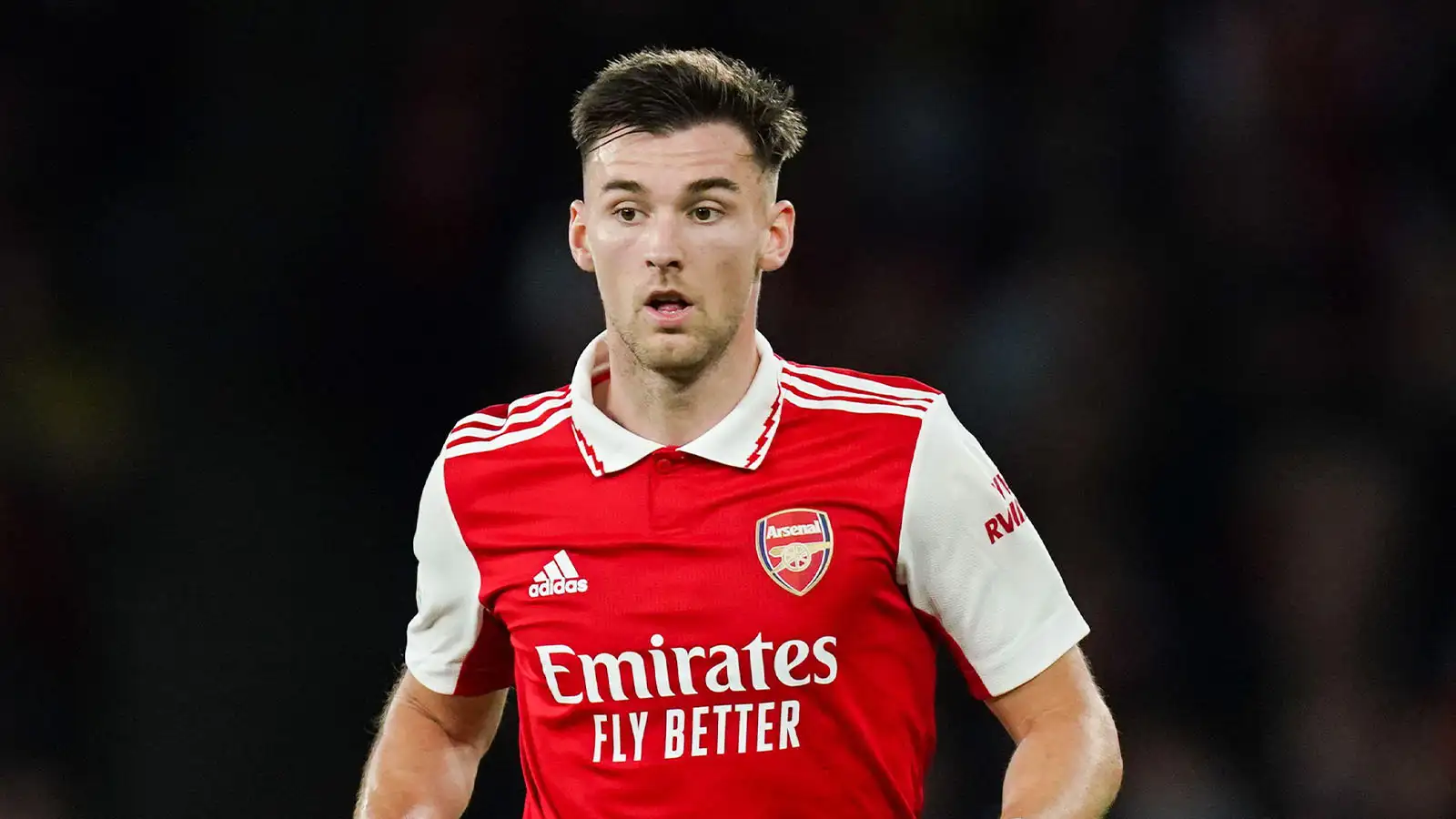 Kieran Tierney of Arsenal FC looks on during the UEFA Europa League group A match between Arsenal FC and PSV Eindhoven at Emirates Stadium on October 20, 2022 in London