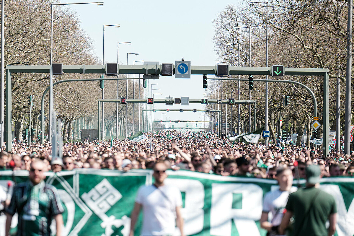 Thousands of fans took part on a march through Berlin to the stadium.