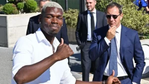 Ex-Man Utd midfielder Paul Pogba gives a thumbs up to the fans