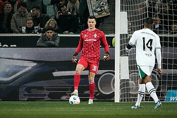 Michael Zetterer with his foot on the ball.