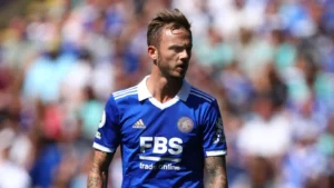 James Maddison on the pitch for Leicester