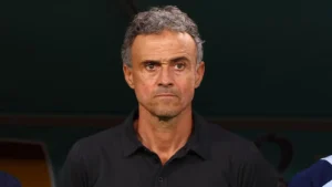 Luis Enrique in the dug out for the Spanish national team