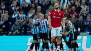 Man Utd defender Luke Shaw looks dejected