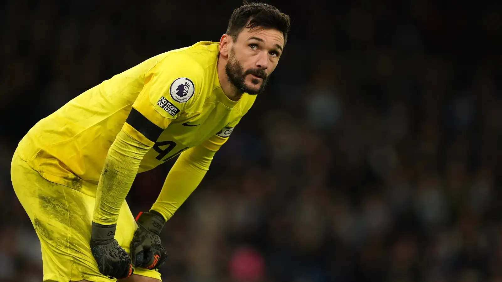 Hugo Lloris reacts after conceding a goal during Tottenham's 4-2 defeat to Manchester City.