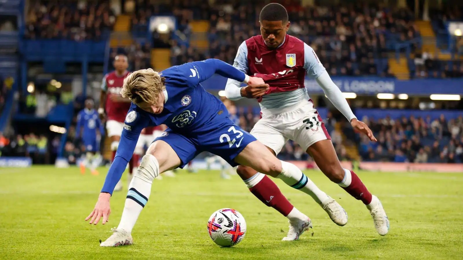 Chelsea midfielder Conor Gallagher battles for the ball