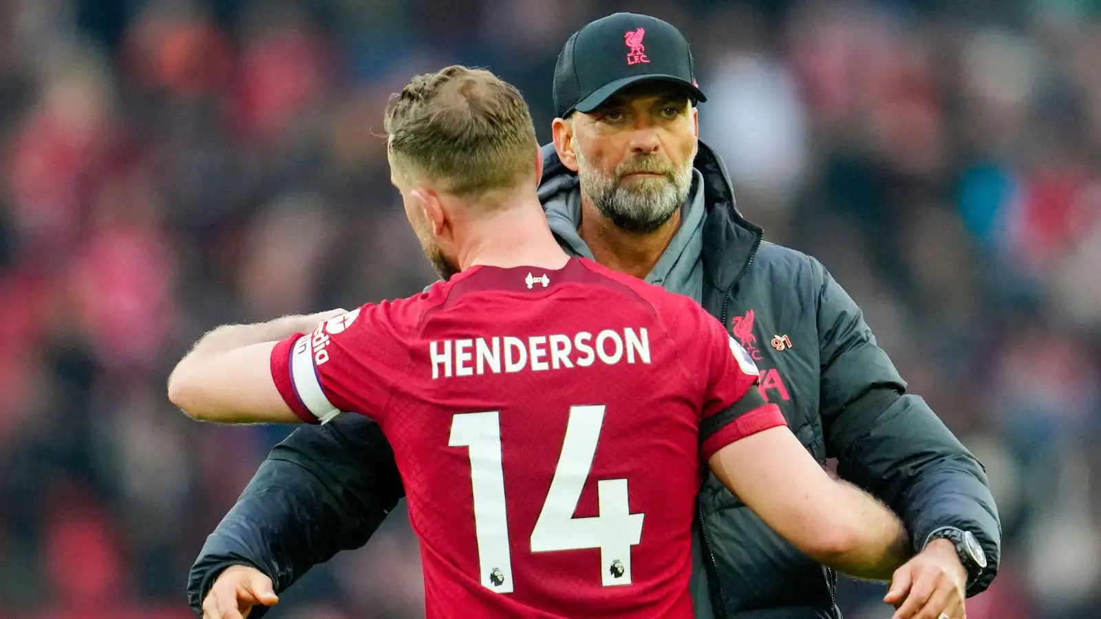 Liverpool boss Jurgen Klopp hugs Jordan Henderson