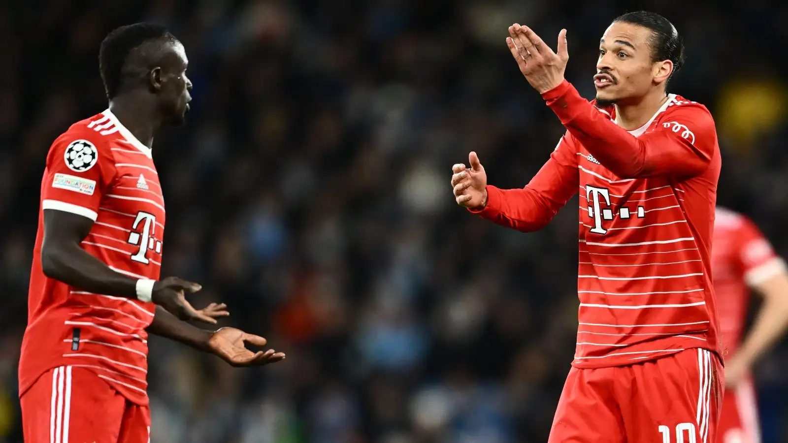 Leroy Sane argues with Sadio Mane