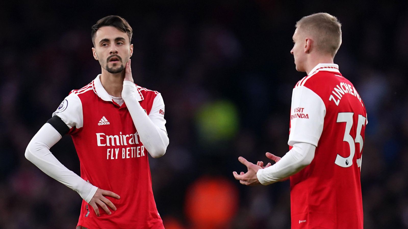 Arsenal players Fabio Vieira and Oleksandr Zinchenko