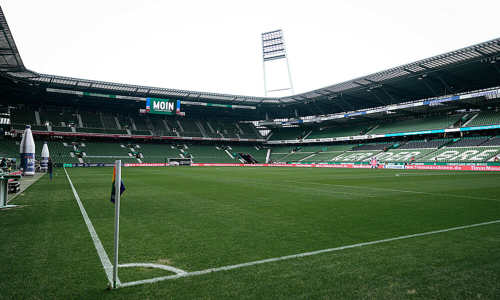 A view of the wohninvest WESERSTADION from behind the corner flag.