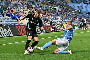 Mitchell Weiser on the ball in the friendly against Coventry City.