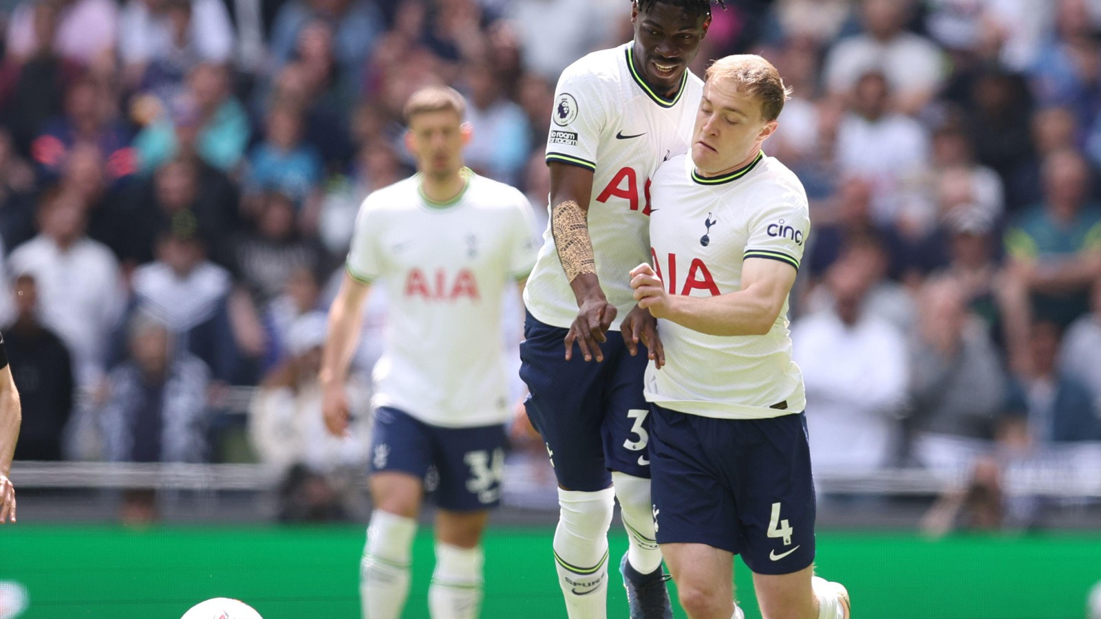 Oliver Skipp and Yves Bissouma collide during Tottenham's defeat to Brentford.