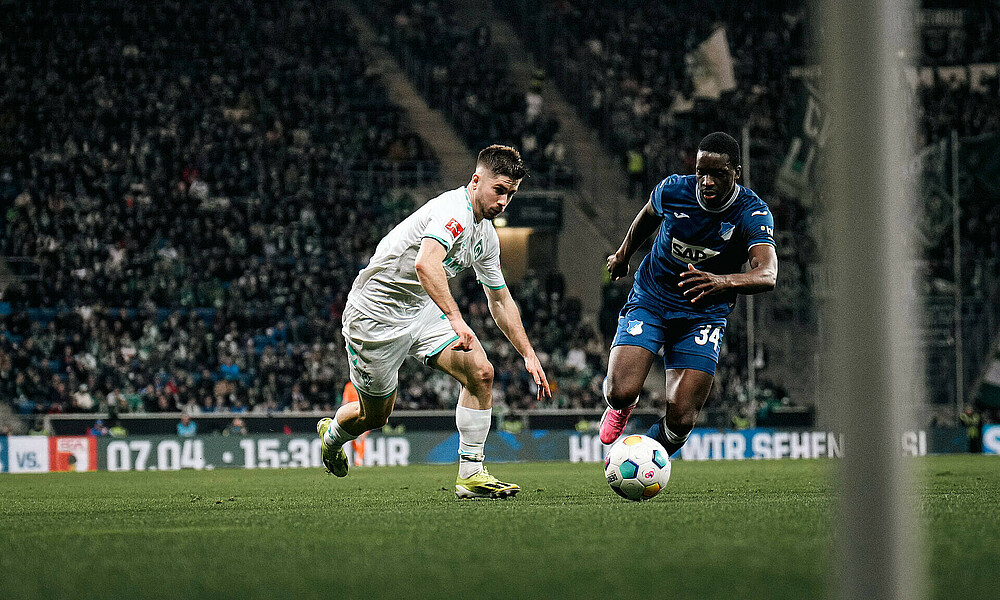 Romano Schmid chases down the ball against Hoffenheim.