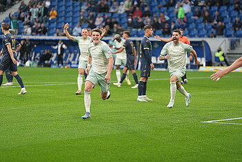 Jens Stage celebrates after scoring his third goal of the night.