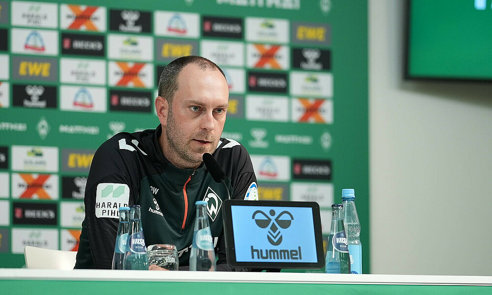 Ole Werner speaking to the media ahead of the Bundesliga game against VfL Wolfsburg