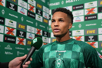 Felix Agu in the mixed zone after the defeat to Freiburg.